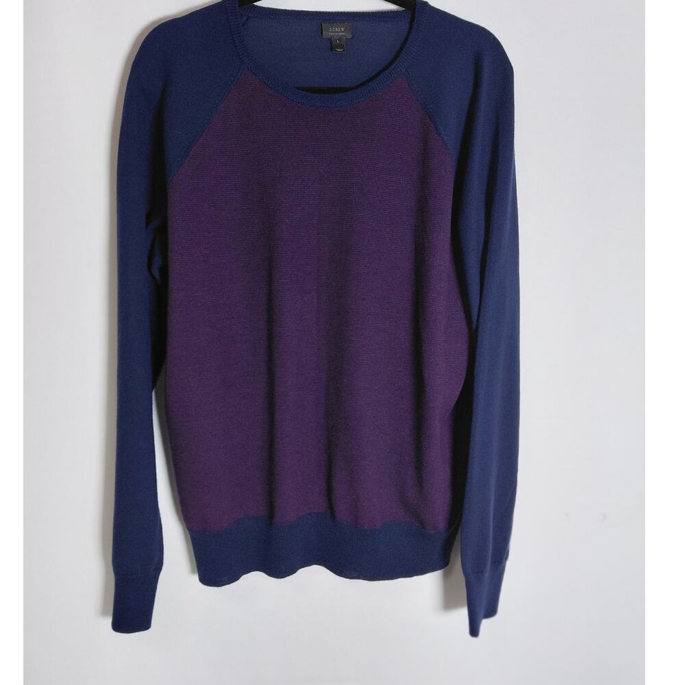 J.CREW Merino Wool Blend Sweater Purple Blue Solid Knit Women Size L
